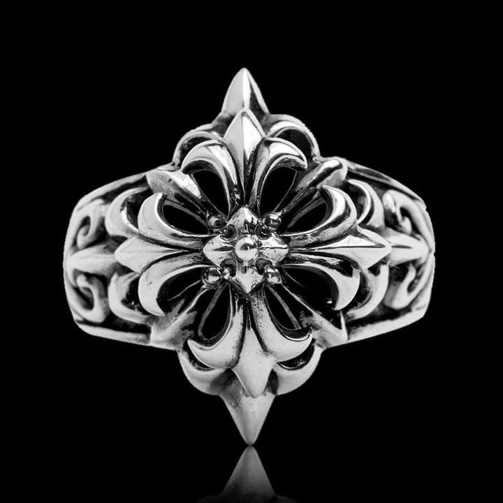 Double Cross Flower 925 Sterling Silver Open Ring 03 | RoyalLuster.com
