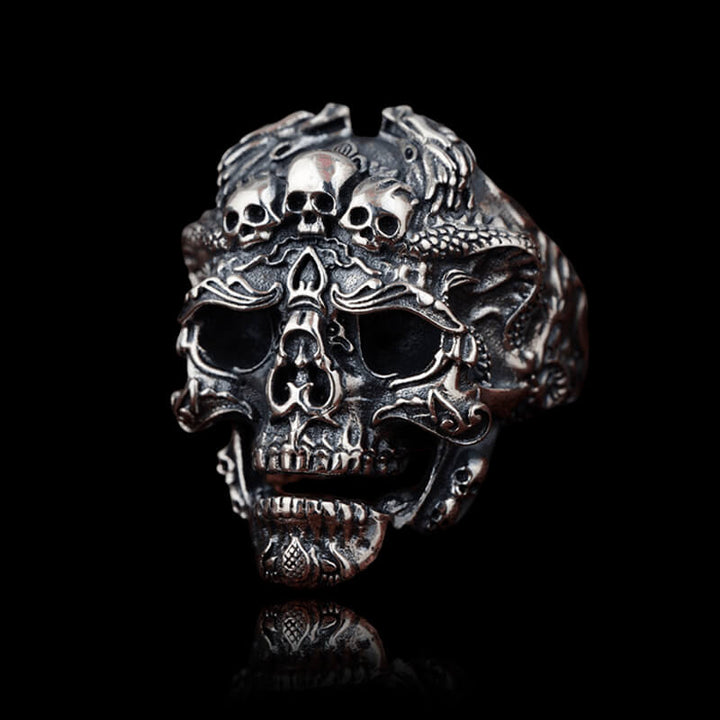 Double Dragon 925 Sterling Silver Skull Ring