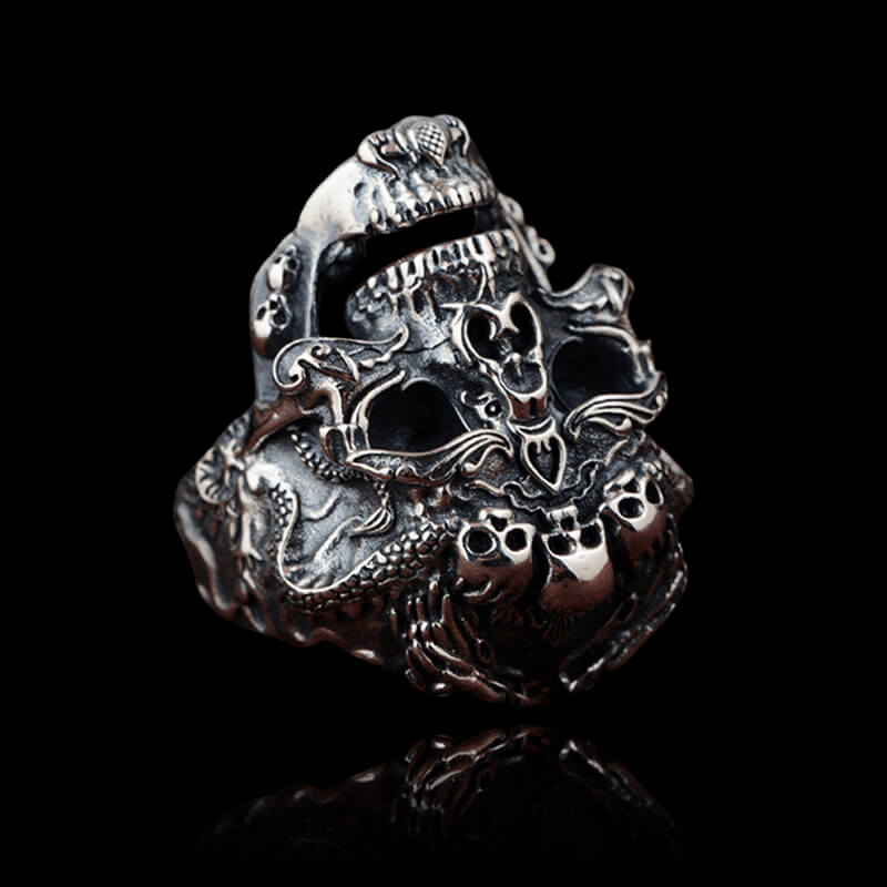 Double Dragon 925 Sterling Silver Skull Ring