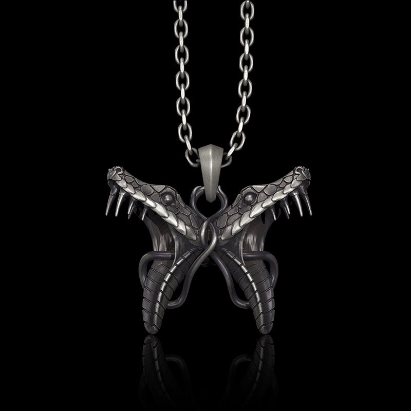 Double Snake Heads 925 Sterling Silver Animal Pendant