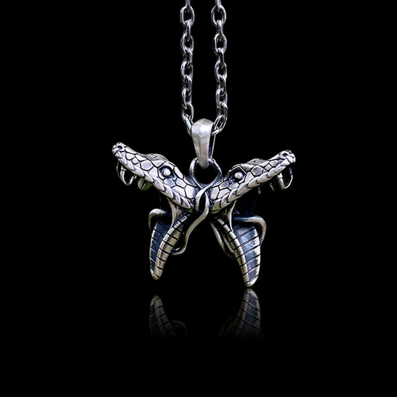 Double Snake Heads 925 Sterling Silver Animal Pendant
