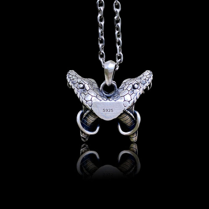 Double Snake Heads 925 Sterling Silver Animal Pendant