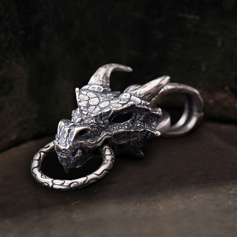 Dragon Head 925 Sterling Silver Men's Pendant 02 | RoyalLuster.com