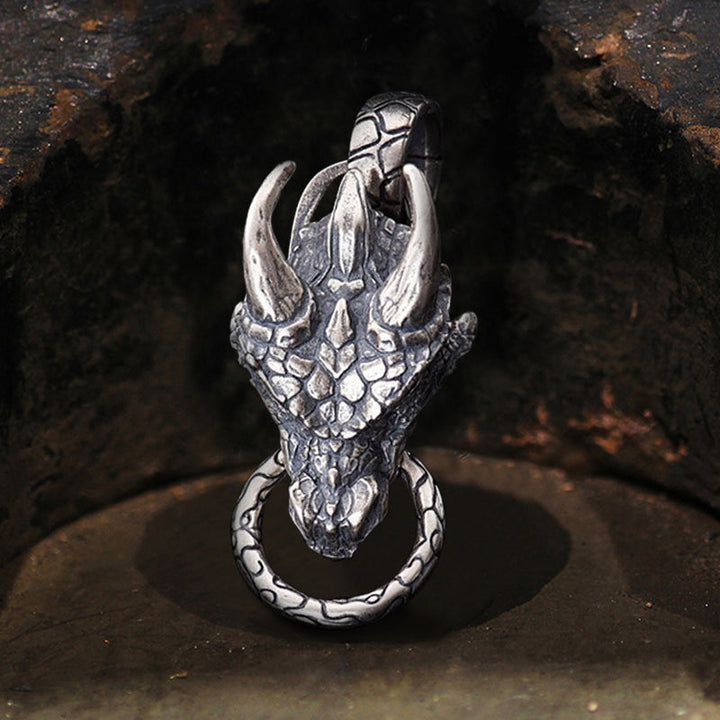 Dragon Head 925 Sterling Silver Men's Pendant 03 | RoyalLuster.com