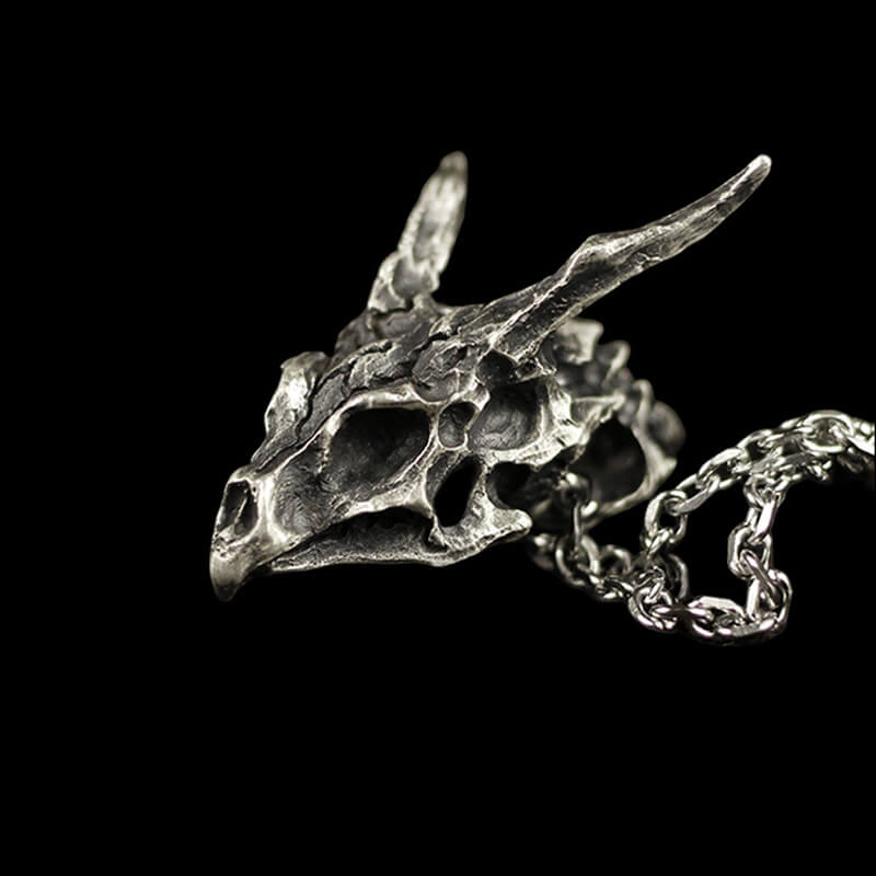 Dragon Skeleton 925 Sterling Silver Skull Pendant