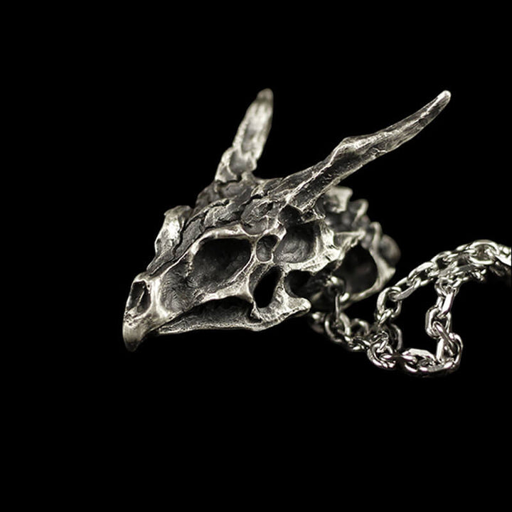 Dragon Skeleton 925 Sterling Silver Skull Pendant