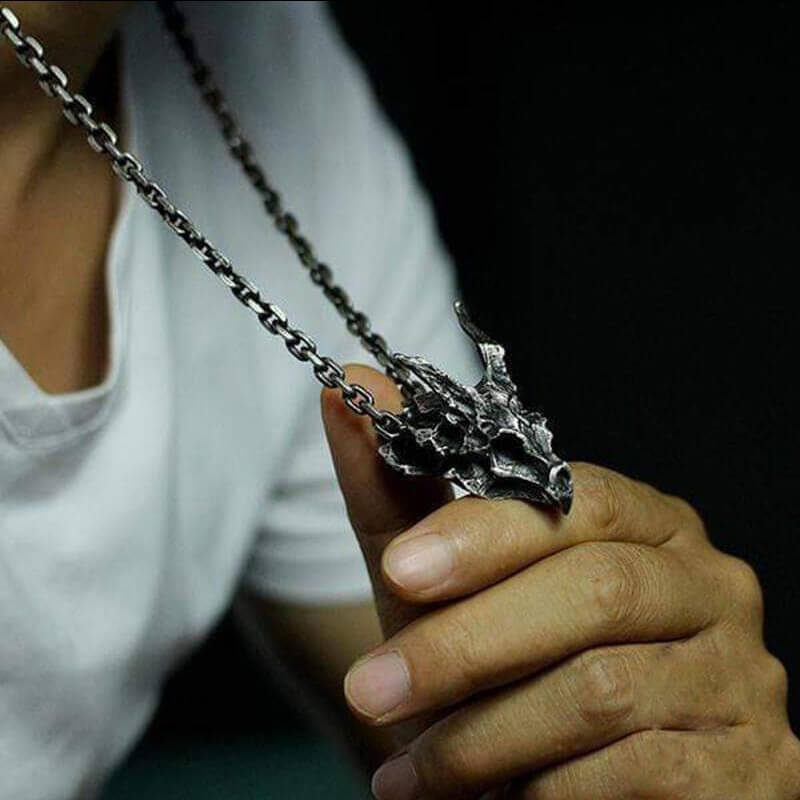 Dragon Skeleton 925 Sterling Silver Skull Pendant