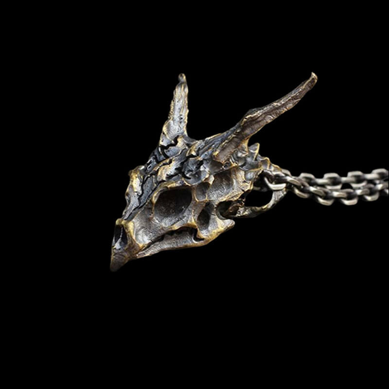 Dragon Skeleton 925 Sterling Silver Skull Pendant