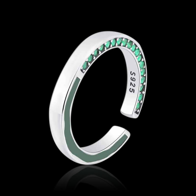 Drop Glaze Green Stone 925 Sterling Silver Open Ring 01 | RoyalLuster.com