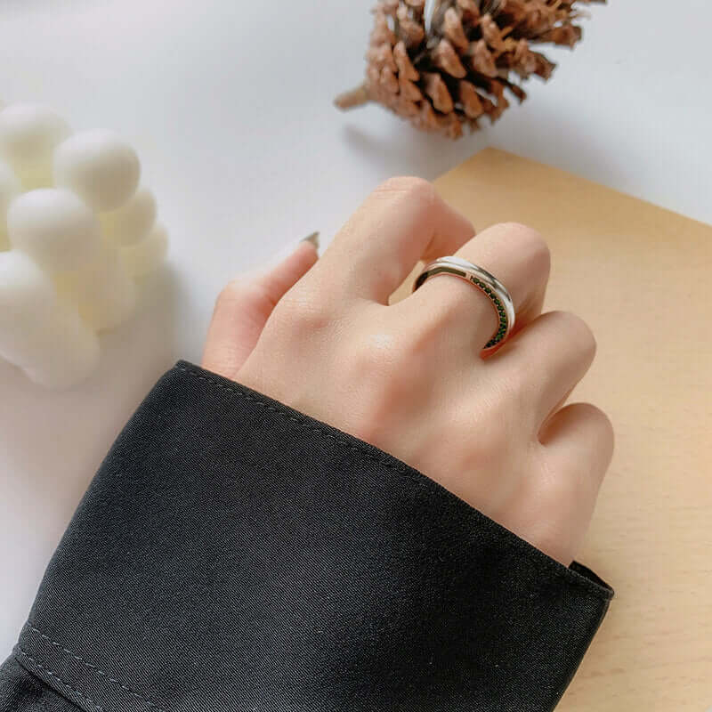 Drop Glaze Green Stone 925 Sterling Silver Open Ring 02 | RoyalLuster.com