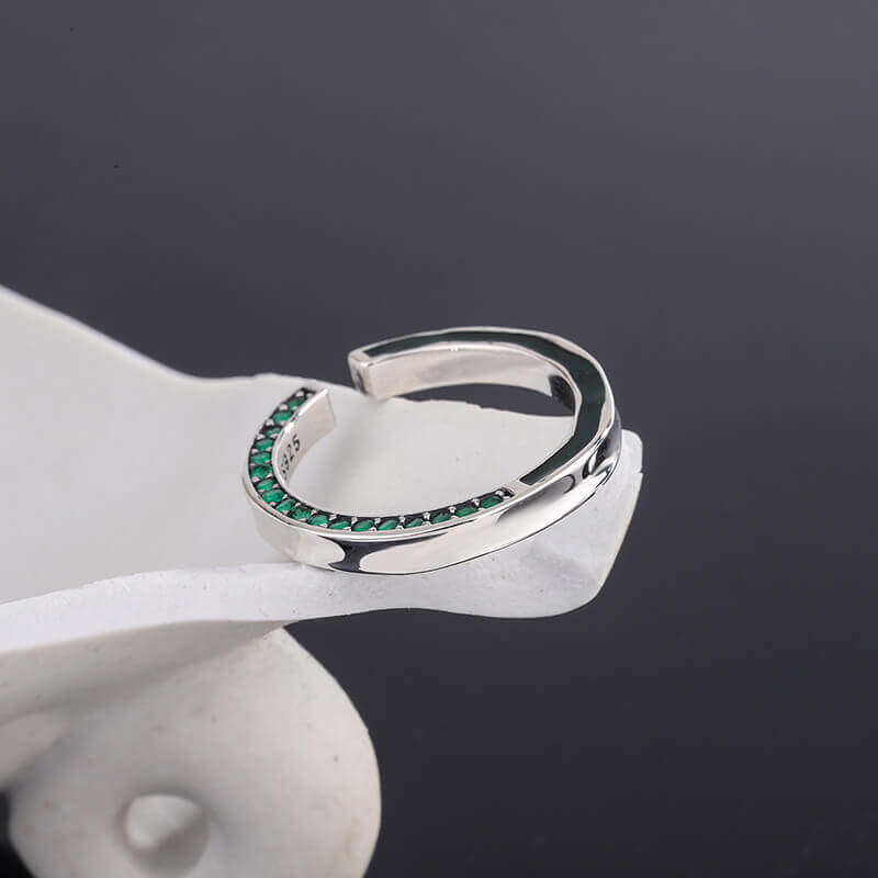 Drop Glaze Green Stone 925 Sterling Silver Open Ring 03 | RoyalLuster.com