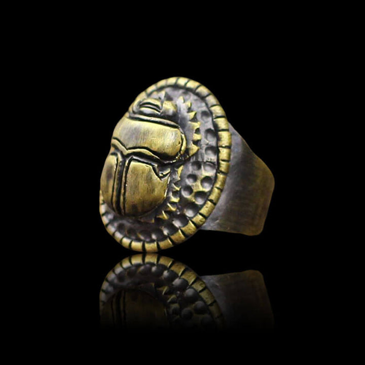 Dung Beetle Brass 925 Sterling Silver Egypt Ring