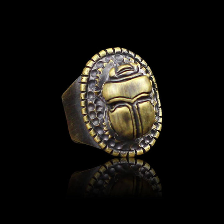 Dung Beetle Brass 925 Sterling Silver Egypt Ring