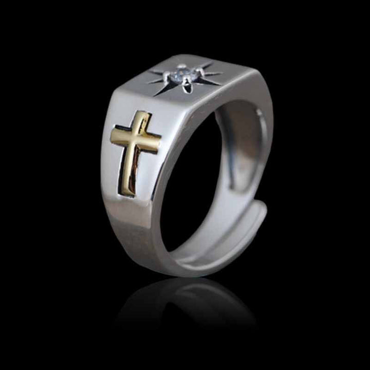 Eight-Pointed Star Cross 925 Sterling Silver Open Ring 01 | RoyalLuster.com