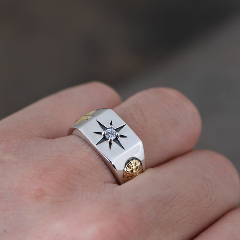 Eight-Pointed Star Cross 925 Sterling Silver Open Ring 02 | RoyalLuster.com