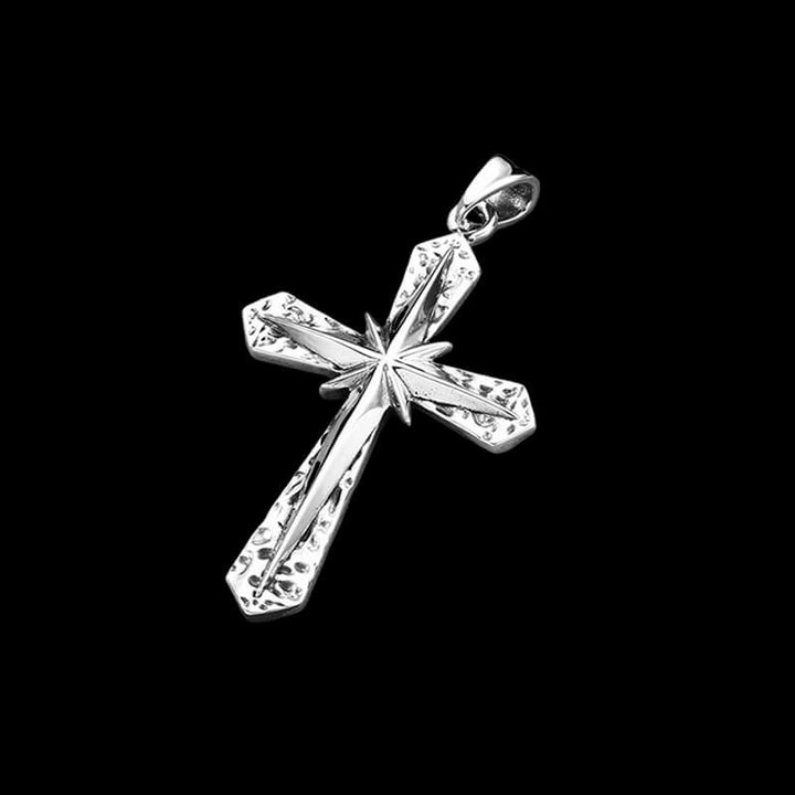 Eight-Pointed Star Hammered 925 Sterling Silver Cross Pendant 02 | RoyalLuster.com