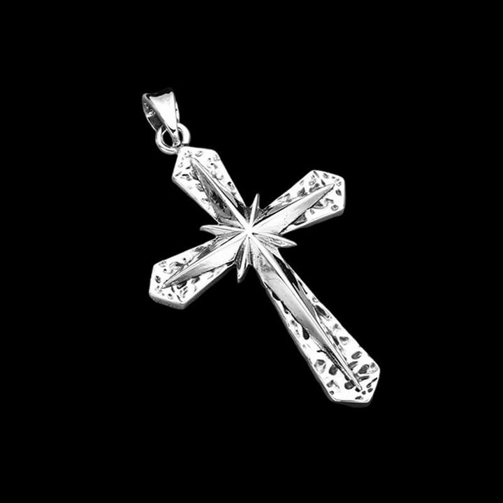 Eight-Pointed Star Hammered 925 Sterling Silver Cross Pendant 03 | RoyalLuster.com