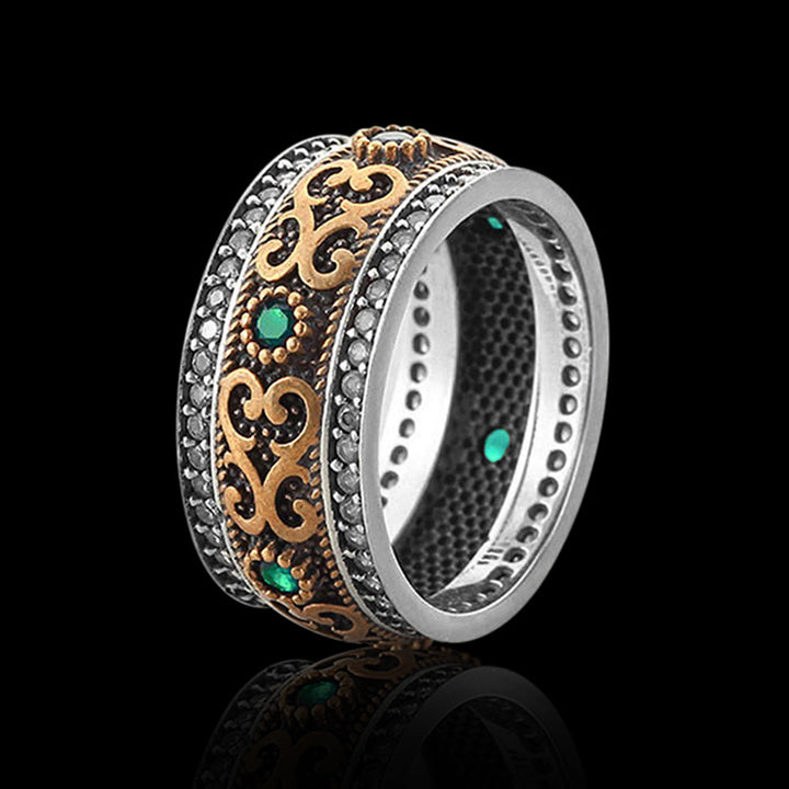 Emerald Pattern 925 Sterling Silver Men's Ring 01 | RoyalLuster.com