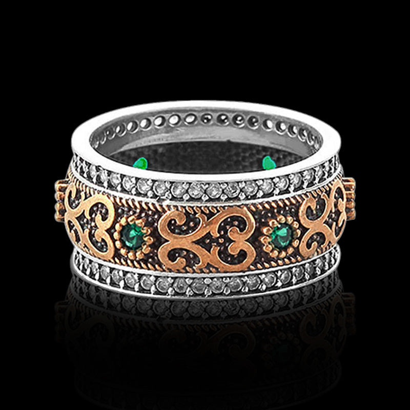 Emerald Pattern 925 Sterling Silver Men's Ring 02 | RoyalLuster.com