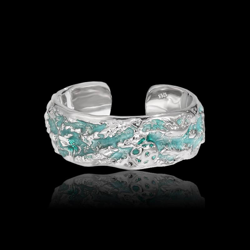 Enameled Drip 925 Sterling Silver Open Ring 03 | RoyalLuster.com