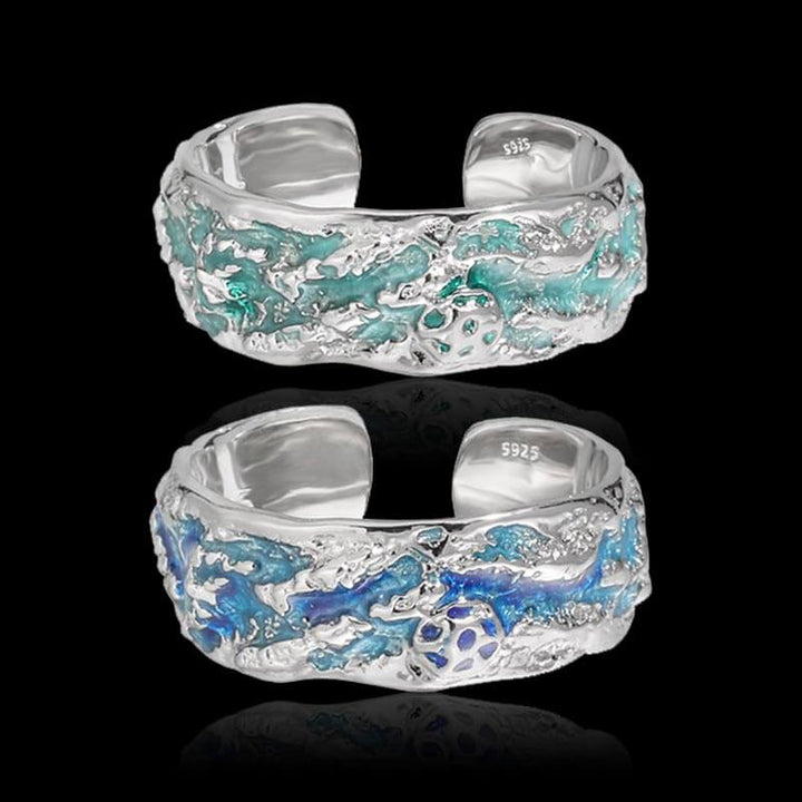 Enameled Drip 925 Sterling Silver Open Ring