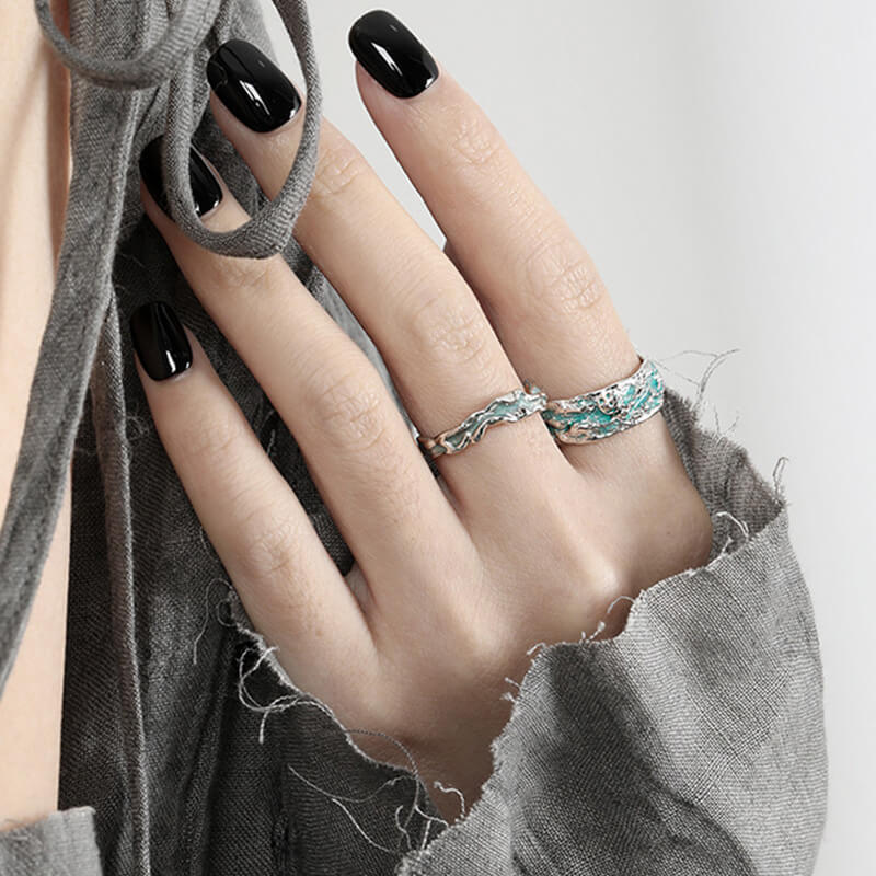 Enameled Drip 925 Sterling Silver Open Ring 05 | RoyalLuster.com