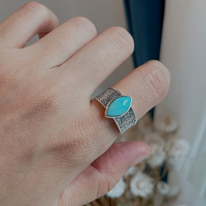 Engraved Turquoise 925 Sterling Silver Band Ring