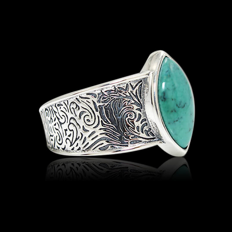 Engraved Turquoise 925 Sterling Silver Band Ring