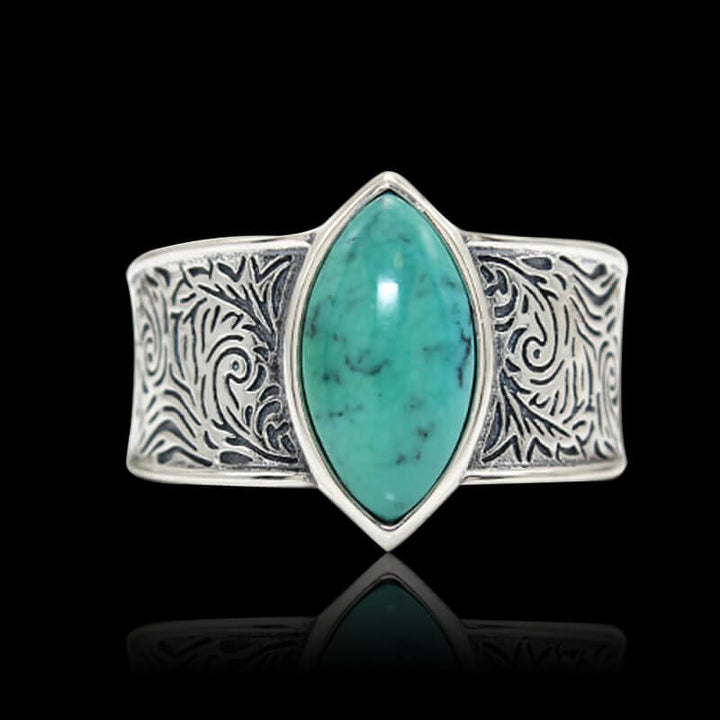 Engraved Turquoise 925 Sterling Silver Band Ring
