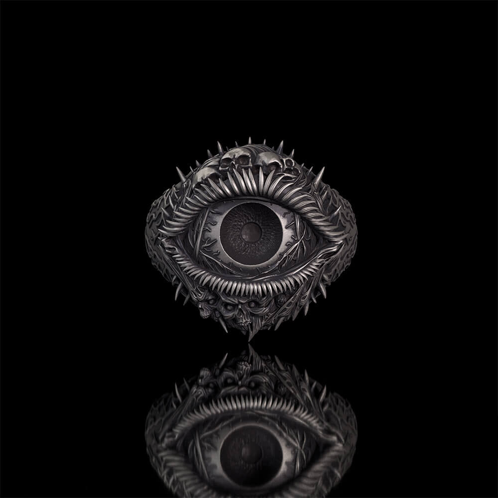 Evil Eye Skull Sterling Silver Hardcore Biker Ring | RoyalLuster.com