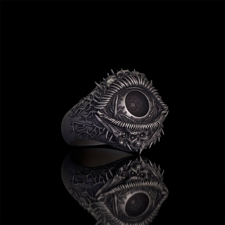 Evil Eye Skull Sterling Silver Hardcore Biker Ring