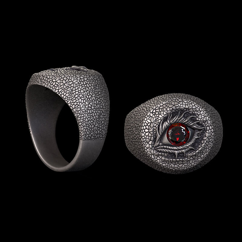 Evil Eye Snake Scale Gem Sterling Silver Ring | RoyalLuster.com