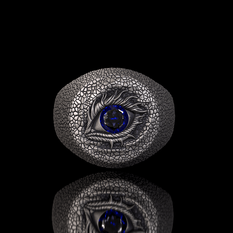 Evil Eye Snake Scale Gem Sterling Silver Ring | RoyalLuster.com