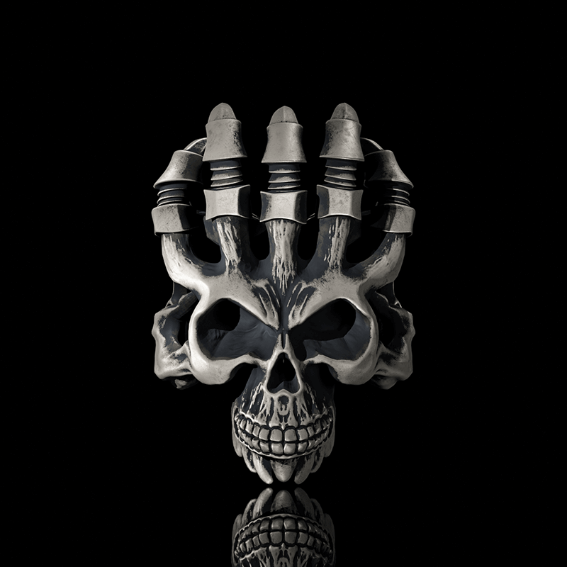 Exaggerated Manipulator Skull Sterling Silver Ring | RoyalLuster.com