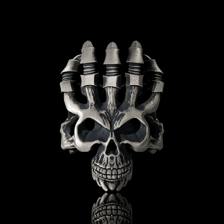 Exaggerated Manipulator Skull Sterling Silver Ring | RoyalLuster.com