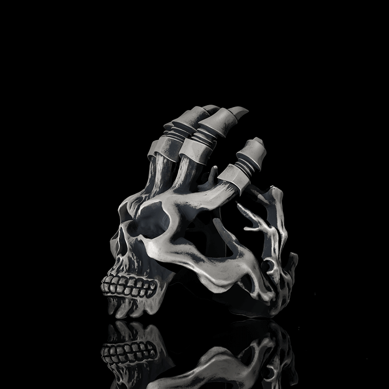Exaggerated Manipulator Skull Sterling Silver Ring | RoyalLuster.com