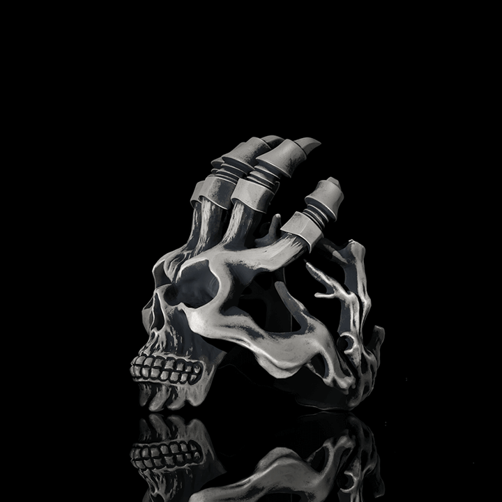 Exaggerated Manipulator Skull Sterling Silver Ring | RoyalLuster.com