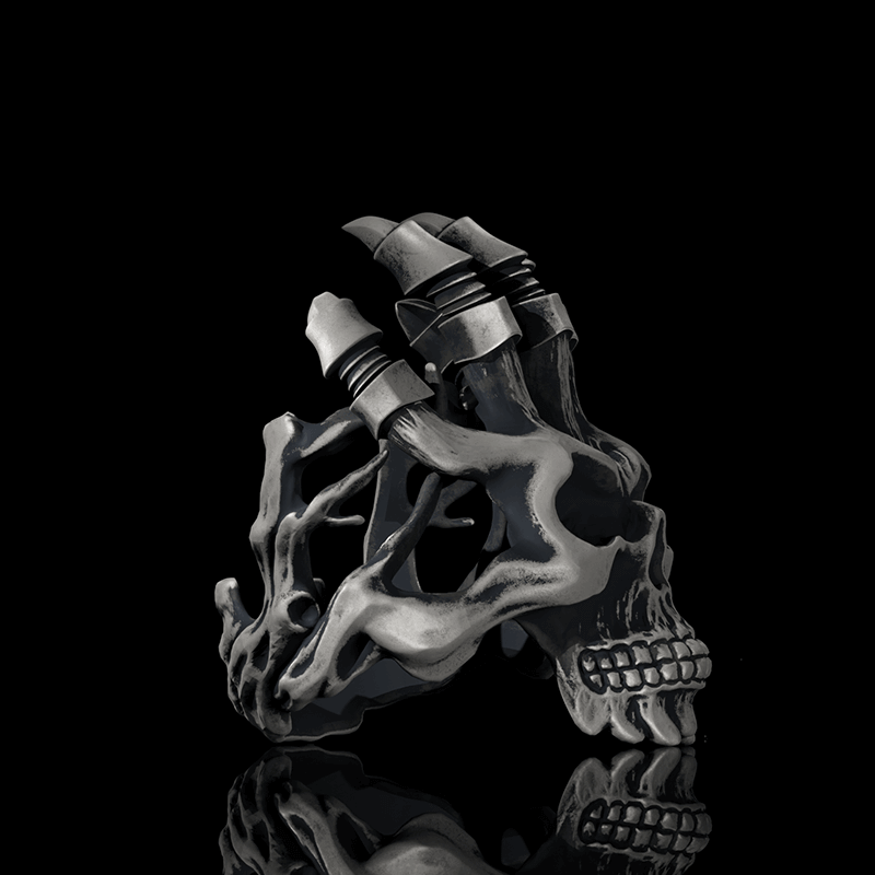 Exaggerated Manipulator Skull Sterling Silver Ring | RoyalLuster.com