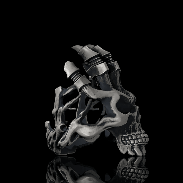 Exaggerated Manipulator Skull Sterling Silver Ring | RoyalLuster.com