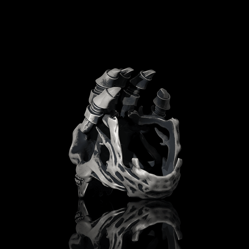 Exaggerated Manipulator Skull Sterling Silver Ring