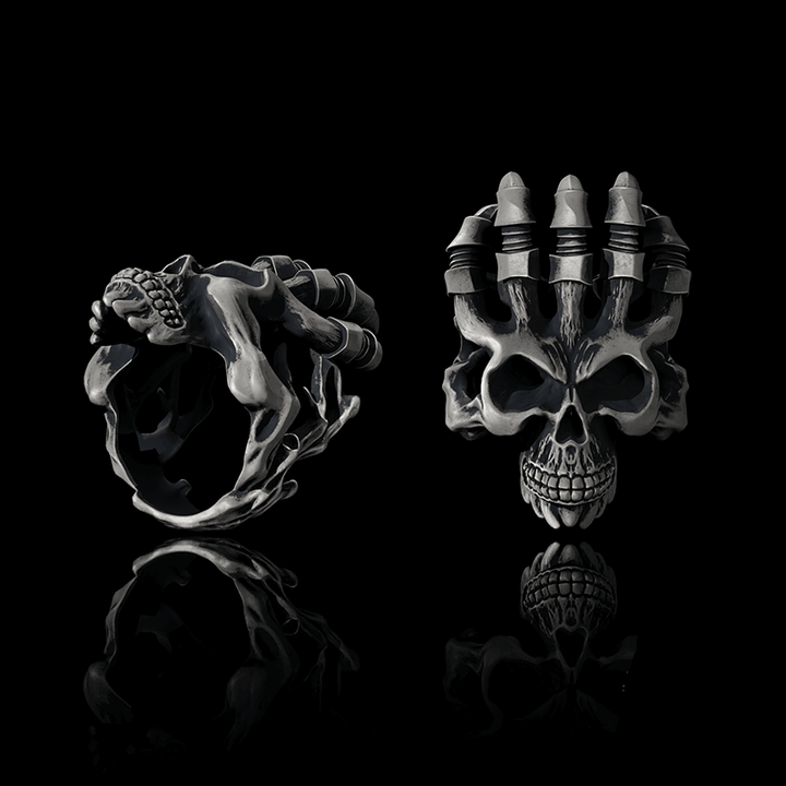 Exaggerated Manipulator Skull Sterling Silver Ring | RoyalLuster.com