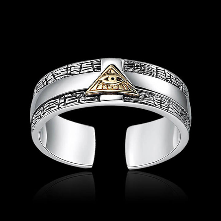 Eye Of God Cross Tree Pattern 925 Sterling Silver Men's Ring 01 | RoyalLuster.com