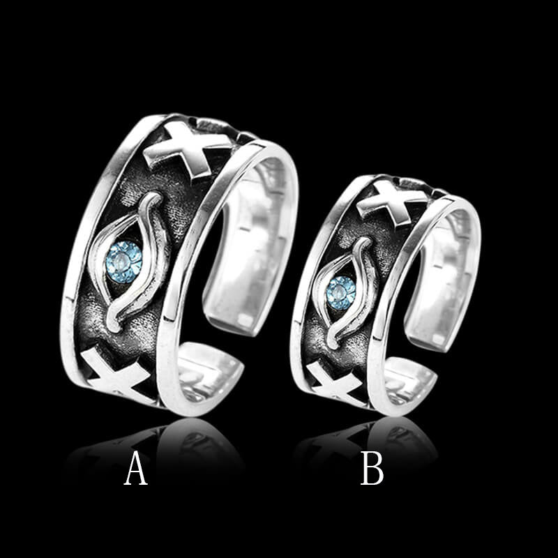 Eye of Horus 925 Sterling Silver Open Couple Ring 01 | RoyalLuster.com