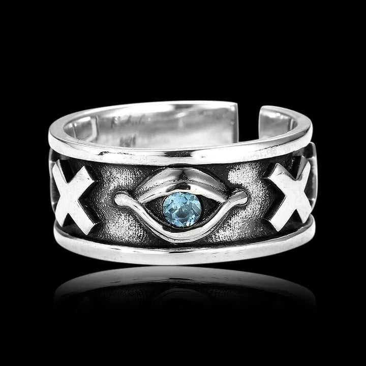 Eye of Horus 925 Sterling Silver Open Couple Ring 03 | RoyalLuster.com