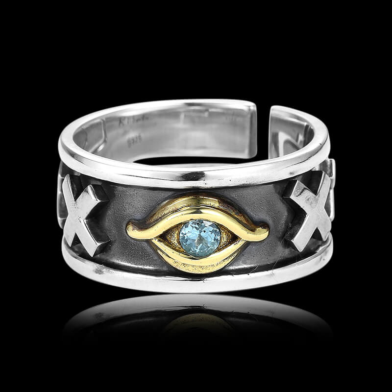 Eye of Horus 925 Sterling Silver Open Couple Ring 04 | RoyalLuster.com