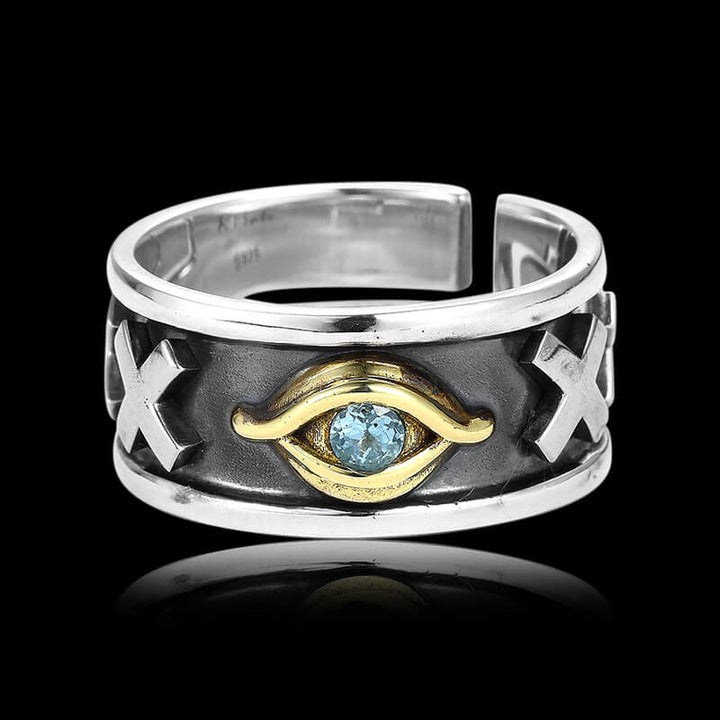 Eye of Horus 925 Sterling Silver Open Couple Ring 04 | RoyalLuster.com