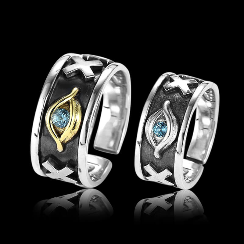Eye of Horus 925 Sterling Silver Open Couple Ring