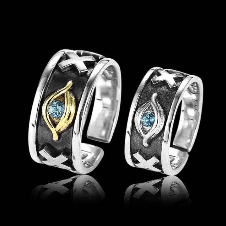 Eye of Horus 925 Sterling Silver Open Couple Ring