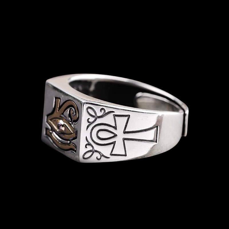 Eye of Ra Ankh 925 Sterling Silver Ring