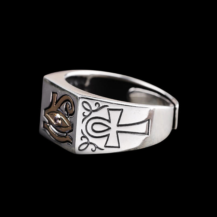 Eye of Ra Ankh 925 Sterling Silver Ring